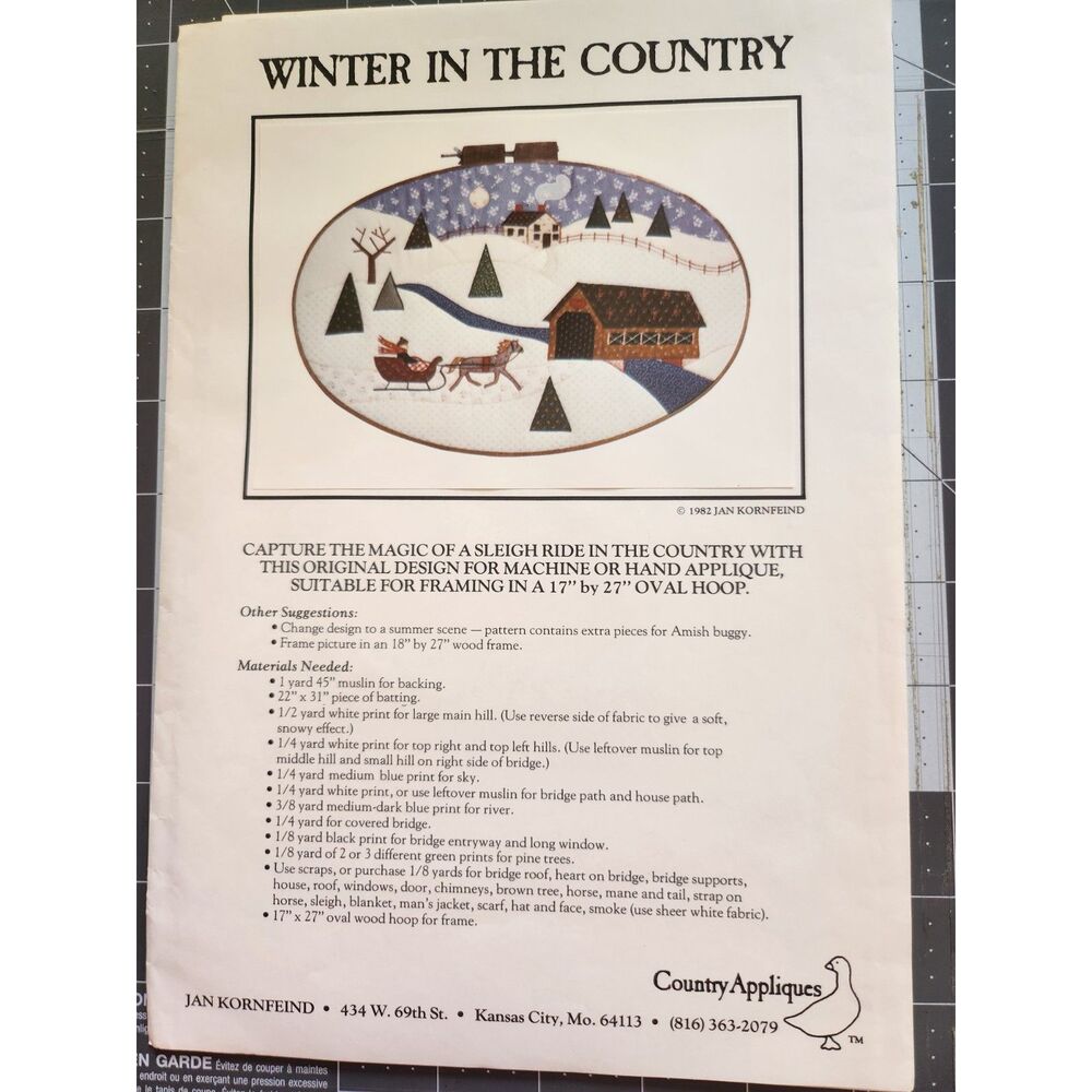 A vintage "Winter in the Country" appliqué and framing pattern B11